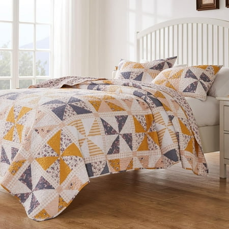 Greenland Home Pinwheel & Posey Finely Stitched Traditional Quilt Set, 2-Piece Twin/Twin XL