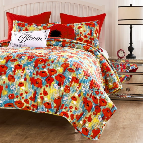 Greenland Home Poppies Modern Watercolor Floral Reversible Quilt Set, All Ages, 2-Piece Twin/XL