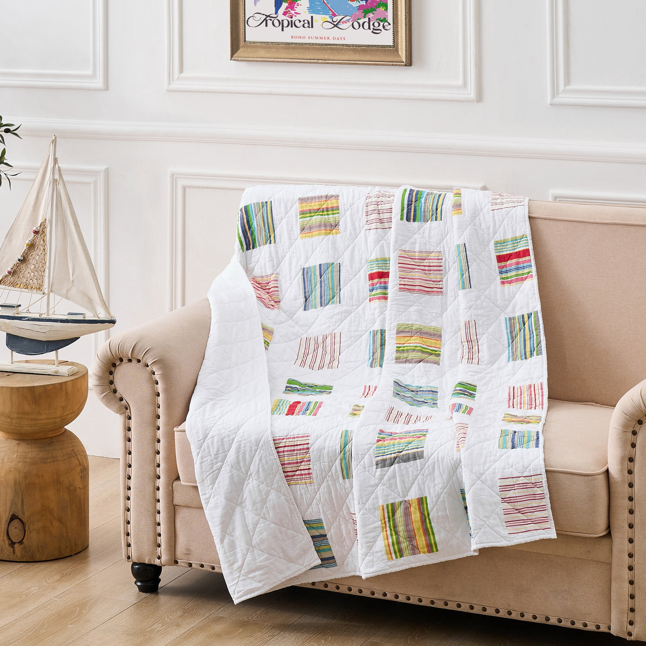 Greenland Home Sailor 100% Cotton Modern Stripe Throw Blanket, 50" x 60"