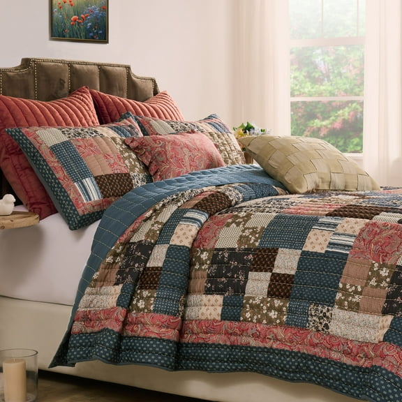 Greenland Home Shiloh Traditional Calico Patchwork Print Quilt Set, Adult, 2-Piece Twin/XL