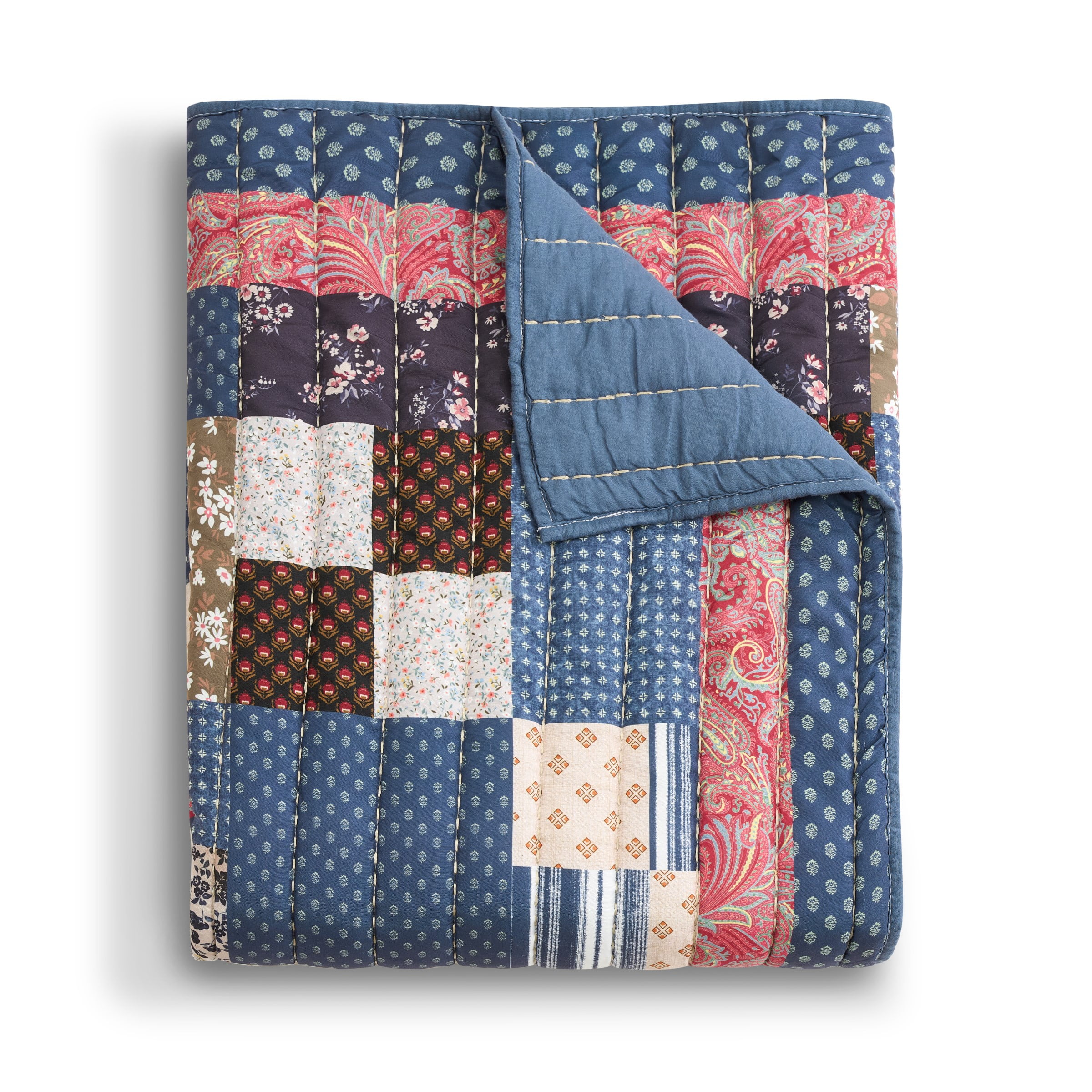 Greenland Home Shiloh Traditional Calico Patchwork Print Quilted Throw Blanket