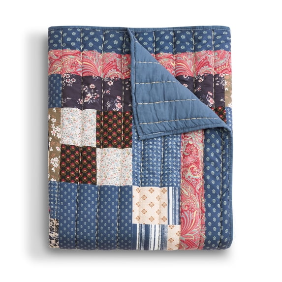 Greenland Home Shiloh Traditional Calico Patchwork Print Quilted Throw Blanket