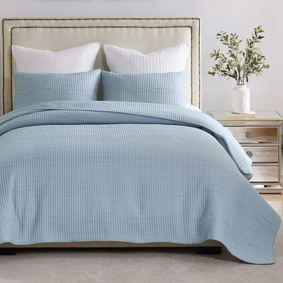 Greenland Home Textured Fashion Finely Stitched Bedding Set, Cosmo Chambray, 3-Piece Full/Queen