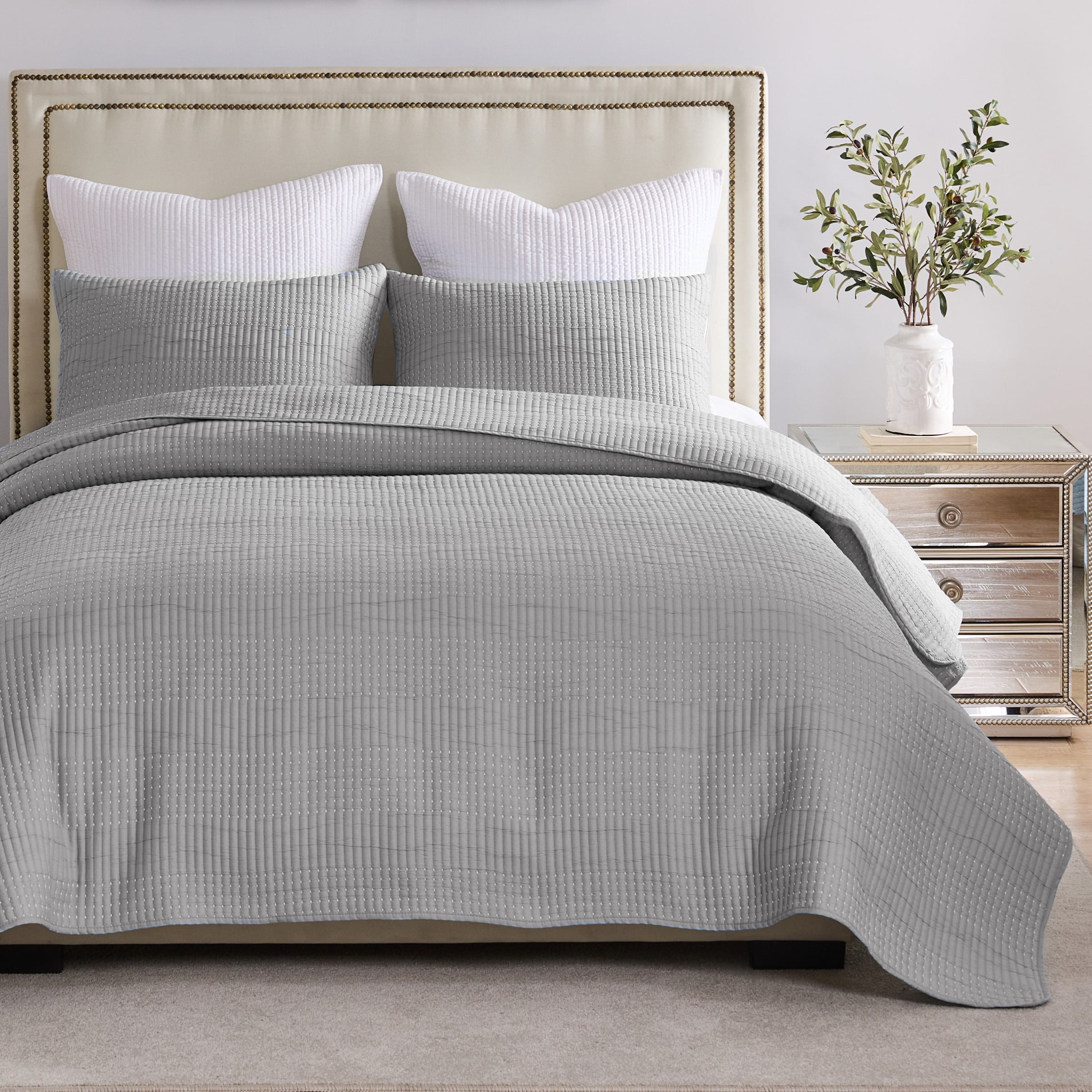 Greenland Home Textured Fashion Finely Stitched Bedding Set, Cosmo Gray, 3-Piece King/Cal King
