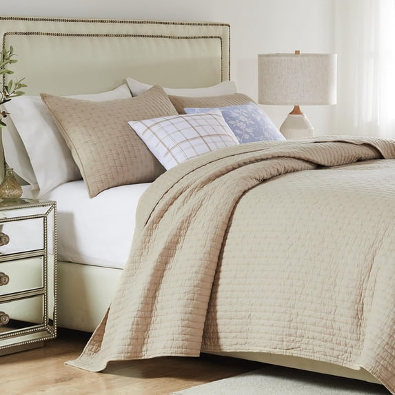 Greenland Home Textured Fashion Finely Stitched Bedding Set, Monterrey Taupe, 3-Piece Full/Queen