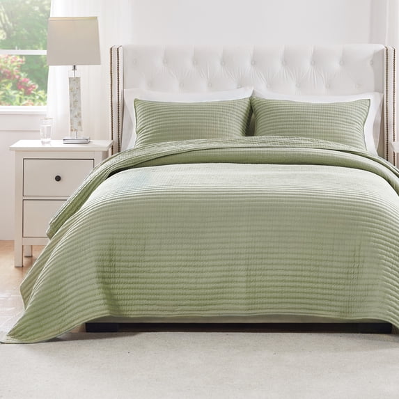 Greenland Home Textured Fashion Finely Stitched Bedding Set, Vineyard Sage, 3-Piece King/Cal King