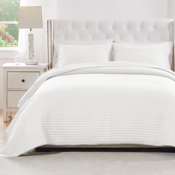 Greenland Home Textured Fashion Finely Stitched Bedding Set, Vineyard White, 3-Piece King/Cal King
