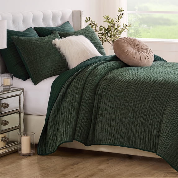 Greenland Home Fashions Velvet Crush Forest Textured Plush Chenille Coverlet Set, All Ages, 3-Piece King/Cal King