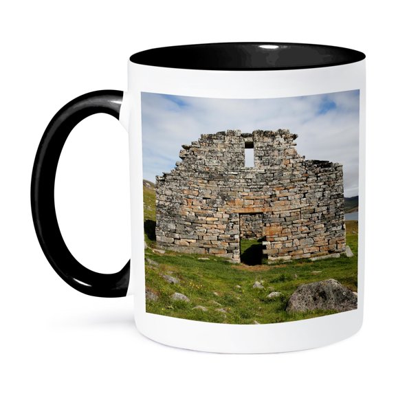 3drose, Greenland, Hvalsey Aka Whale Island, Remains of Norse Church House., 15oz Two-tone Black Mug