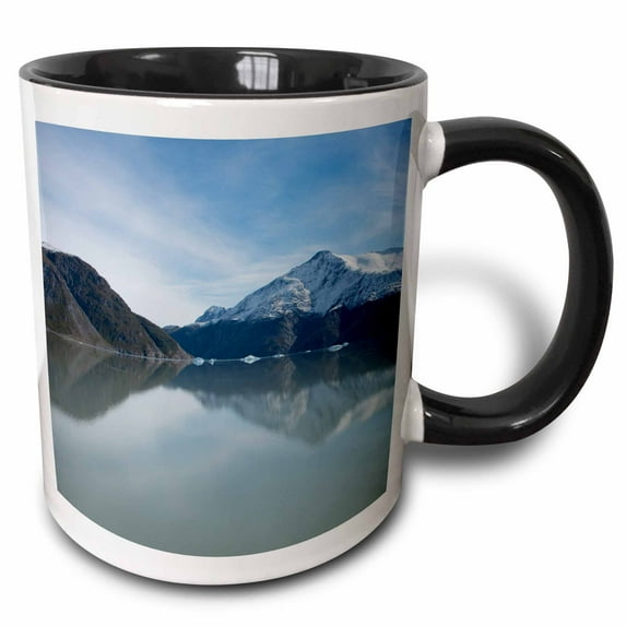 Greenland, Tunulliarfik. Scenic fjord with icebergs and Fallen snow. 15oz Two-Tone Black Mug mug-208971-9