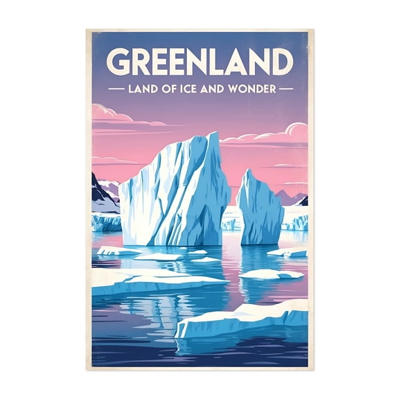 Greenland Vintage Travel Poster – Land of Icebergs and Wonders - Greenland Illustration Travel Poster Vintage Poster Landscape Scenic Retro Winter Unframed Wall Art Print 4 x 6 inches