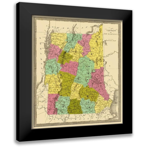 Greenleaf 12x13 Black Modern Framed Museum Art Print Titled - Vermont, New Hampshire - Greenleaf 1840