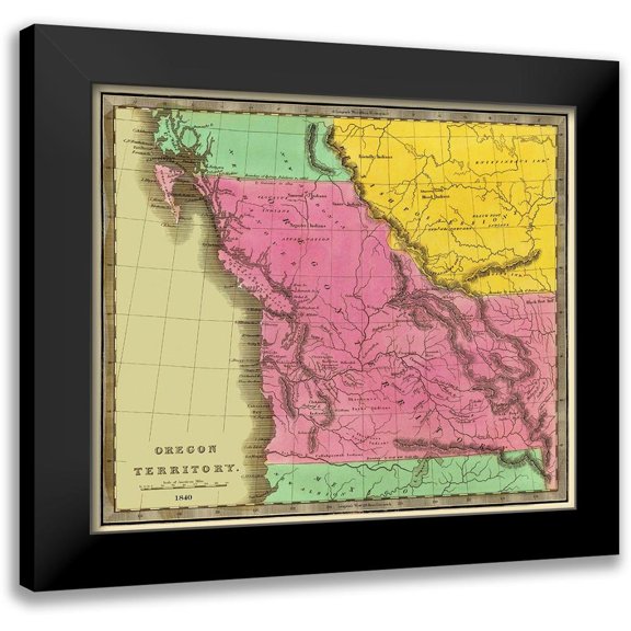 Greenleaf 13x12 Black Modern Framed Museum Art Print Titled - Oregon Territory - Greenleaf 1840