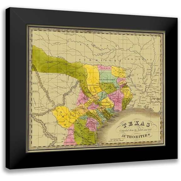 Greenleaf 13x12 Black Modern Framed Museum Art Print Titled - Texas - Greenleaf 1840