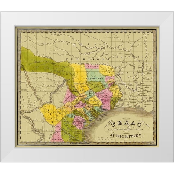 Greenleaf 14x12 White Modern Wood Framed Museum Art Print Titled - Texas - Greenleaf 1840