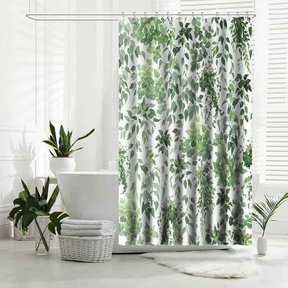 Greenleaf Shower Curtain for Bathroom, Colorful Leaves Curtain Bathroom Decoration, Shower Curtain Set with Curtain Hooks