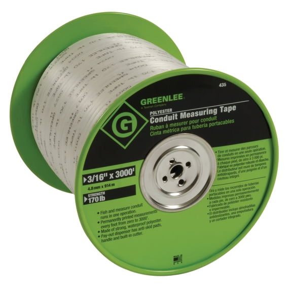 Greenlee 435 Polyester Conduit Measuring Tape, 3/16-Inch By 3000-Feet, White, Small CA2
