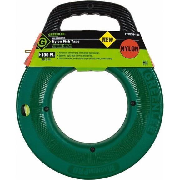 Greenlee 100 Ft. Long x 3/16" Wide, Nylon Fish Tape 250 Lb. Pulling Strength, Includes Case
