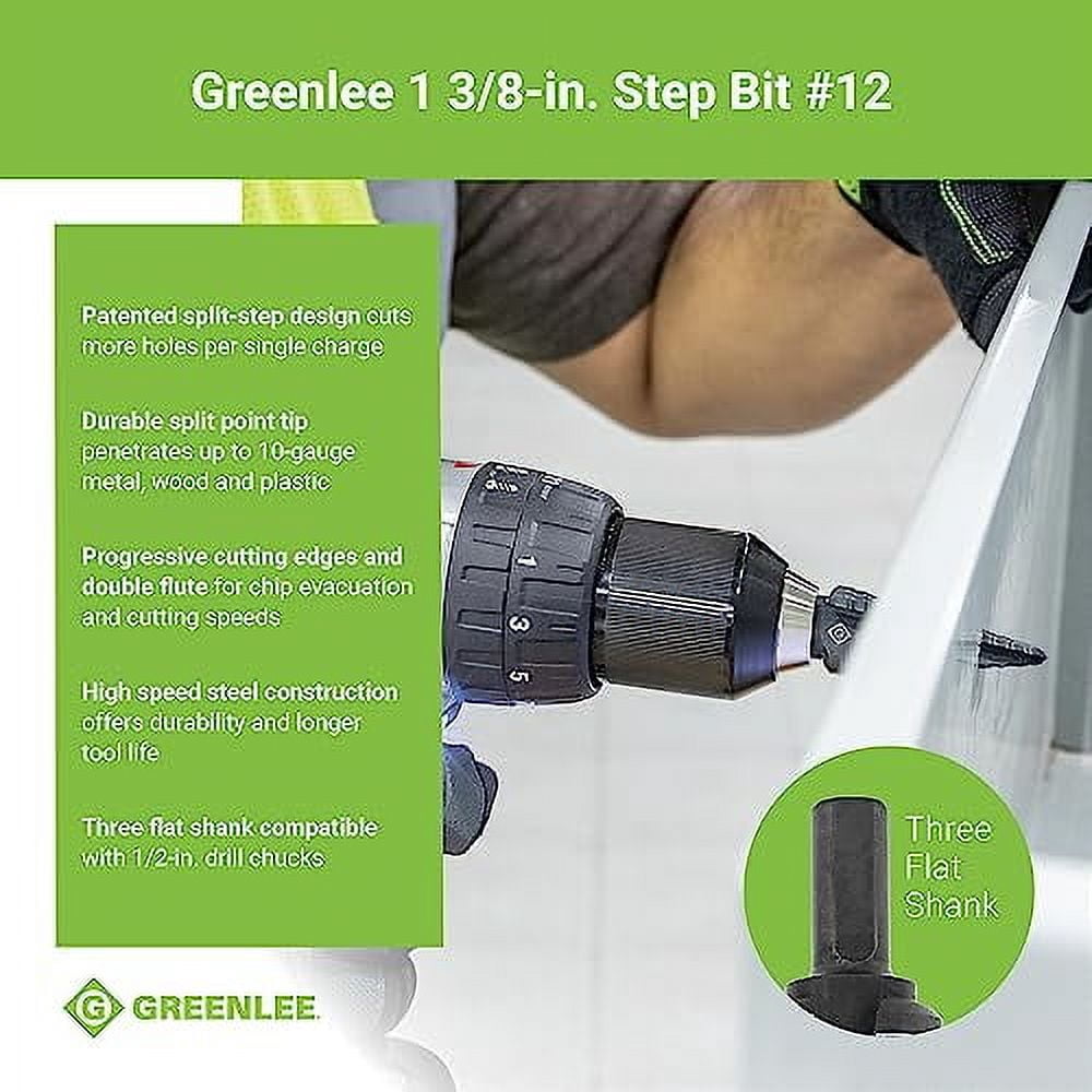 Greenlee gsb12 1 3 8 step bit 12 metal cutter with patented split