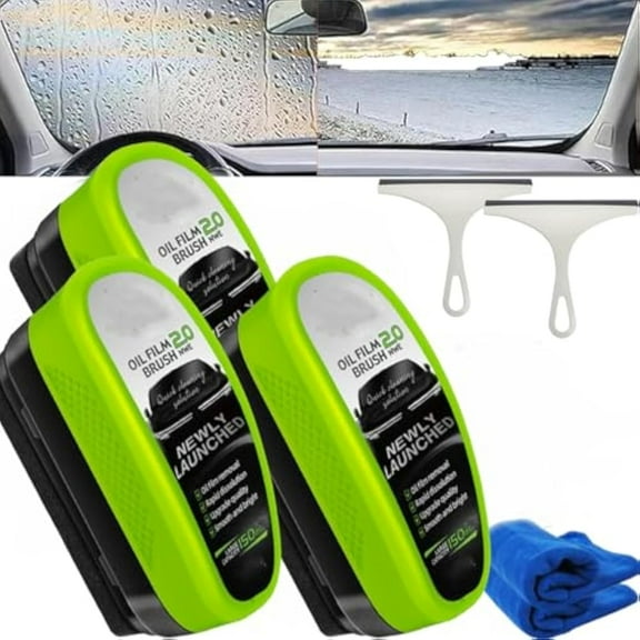 Greenliam Windshield Cleaner, Upgrade Greenliam Sponge for Car Window Shield, Automotive Oil Film Cleaning Brush, Universal Anti-rain Fog Glass Brush (3PCS)