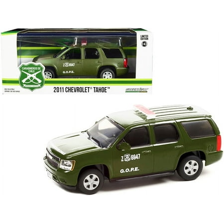 2011 Chevrolet Tahoe Police Car Matt Green "Carabineros de Chile" G.O.P.E. "Grupo de Operaciones Policiales Especiales" 1 43 Diecast Model Car by Greenlight