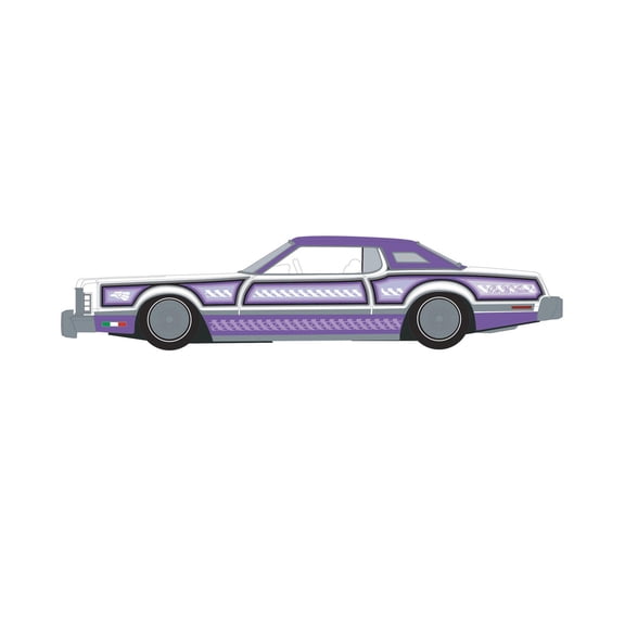 1973 Ford Thunderbird Lowrider Purple Metallic with Graphics and White Interior 1/64 Diecast Model Car by Greenlight
