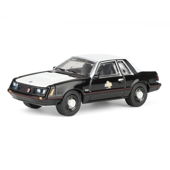 1982 Ford Mustang SSP "Texas Highway Patrol" Black with White Hood and Top 1/64 Diecast Model Cars by Greenlight