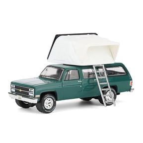 Greenlight 1/64 1990 Chevrolet Suburban, Green with Modern Rooftop Camper, The Great Outdoors Series 4 38080-E