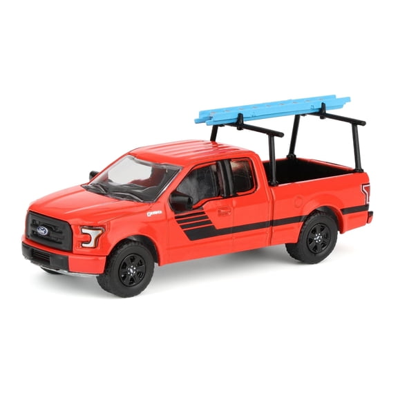 Greenlight 1/64 2015 Ford F-150 Pickup Truck with Ladder Rack, Red, Down on the Farm Series 11 48110-E