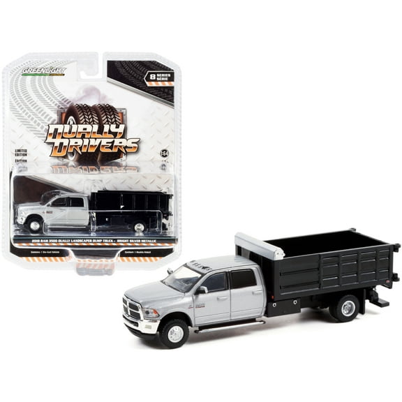 Greenlight 1/64 2018 Ram 3500 Landscaper Dump Truck, Silver, Dually Drivers Series 8 46080-E