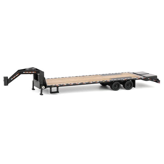 Greenlight 1/64 Black Gooseneck Trailer with Black Rims & Red & White Conspicuity Stripes, Outback Toys Exclusive, 51680