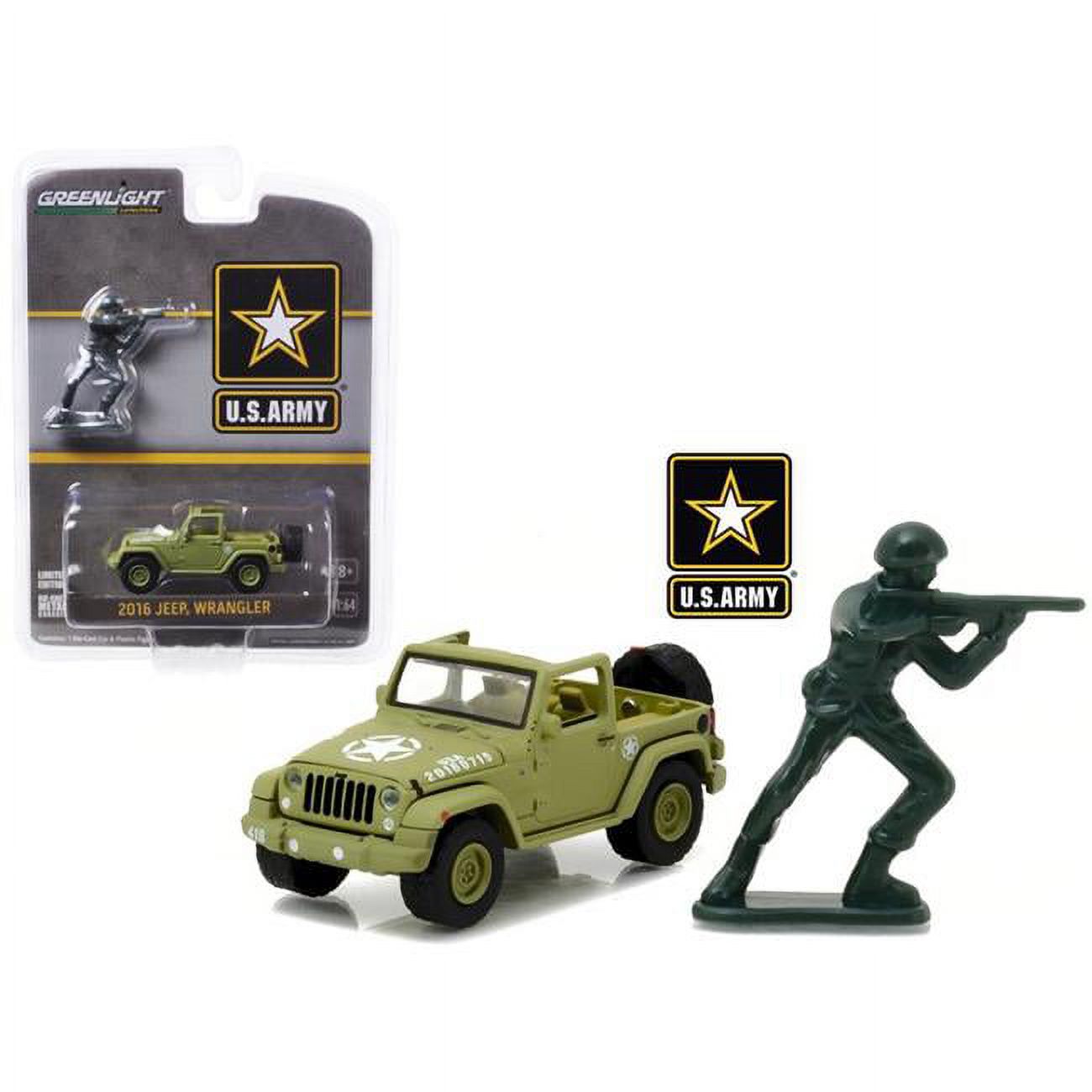 Greenlight 1:64 Hobby Exclusive 2016 Jeep Wrangler U.S Army With Soldier Figure - image 1 of 2