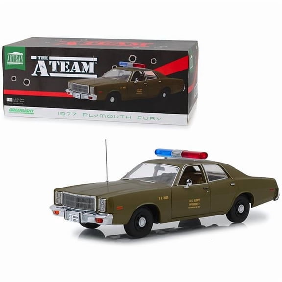 Greenlight 19053 1 by 18 Scale Diecast for 1977 Plymouth Fury US Army Police Model Car, Army Green
