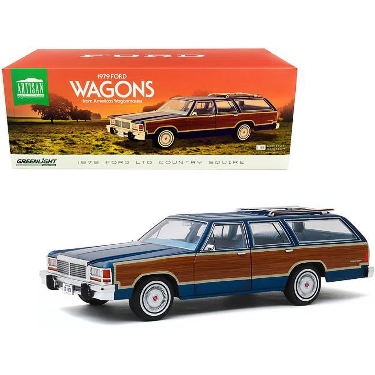 Greenlight 19063 1979 Ford Country Squire Midnight Blue with Wood 