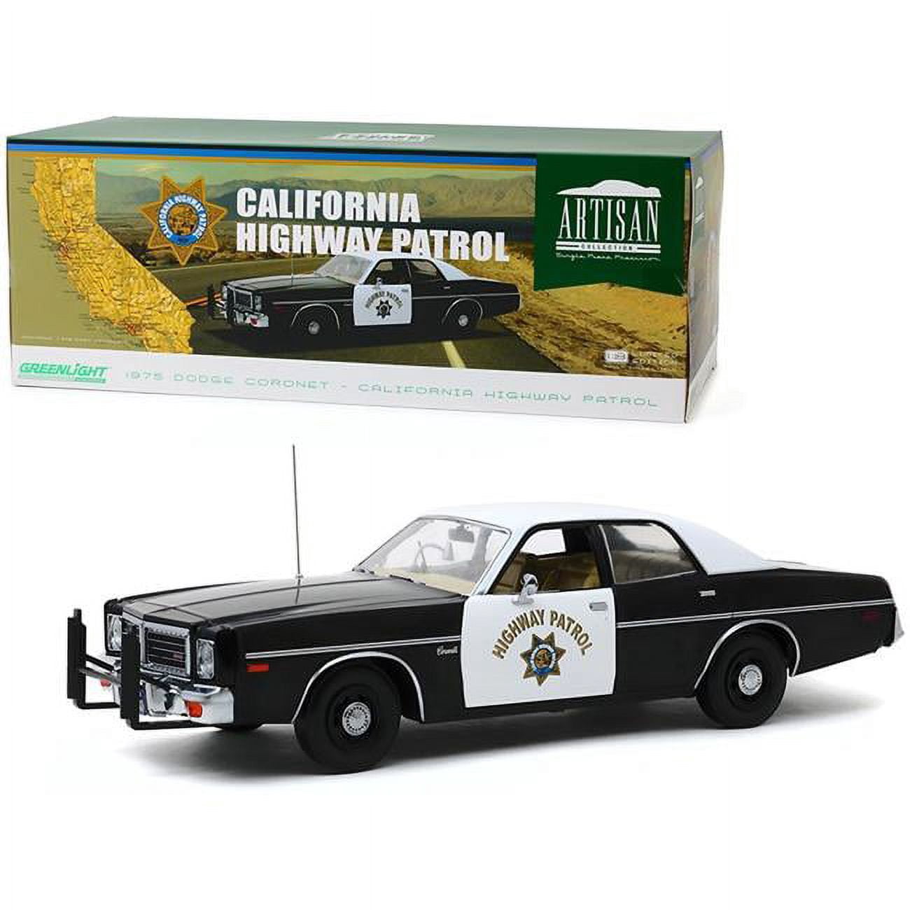 Greenlight 19075 1975 Dodge Coronet Black & White CHP California