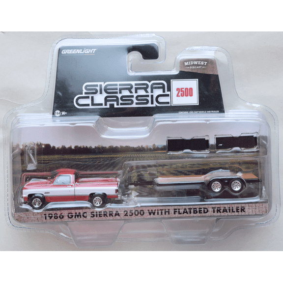 Greenlight 1986 GMC Sierra 2500 with Flatbed Trailer