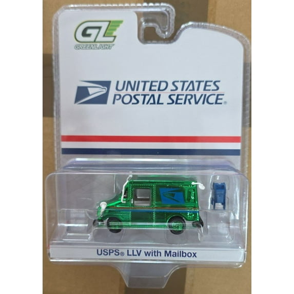 Greenlight 29888 United States Postal Service (USPS) Long Live Postal Mail Delivery Vehicle (Llv) with Mailbox Accessory Hobby Exclusive 1/64 Diecast Model Car by, green