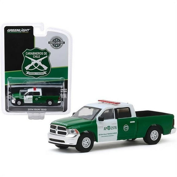 Greenlight 30111 2014 Dodge Ram 1500 Pickup Truck Police Carabineros de Chile Green & White Hobby Exclusive 0.16 0.4 Diecast Model Car