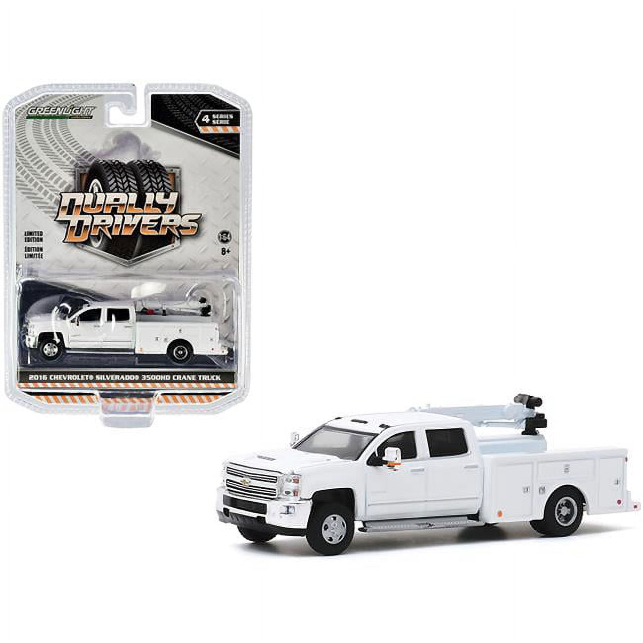 Greenlight 46040A 2016 Chevrolet Silverado 3500HD Dually Crane Truck White Dually Drivers Series 4.16 4 Diecast Model Car
