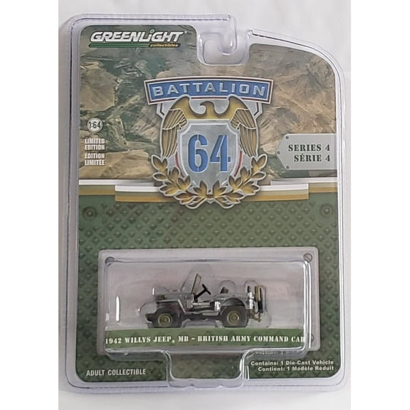 Greenlight Collectibles Battalion 64 Series 4 - 1942 Willy's MB Jeep - British Army Command Car (Raw Chase)