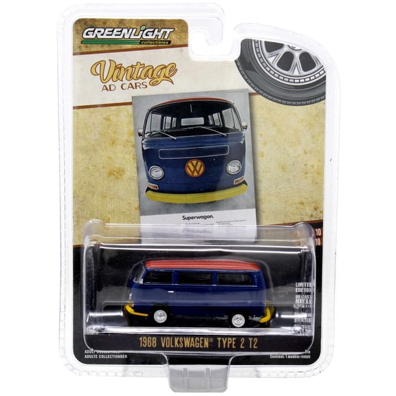 Greenlight Collectibles Vintage Ad Cars 1968 Volkswagen Type 2 T2 Diecast Car