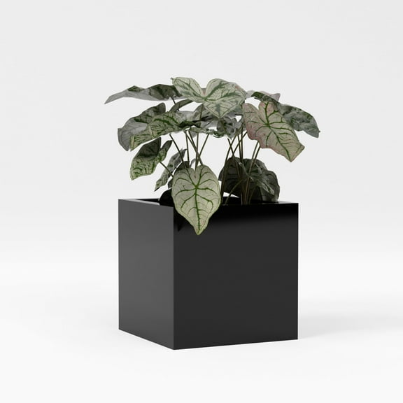 Greenline Jack Square Cube Planter - Indoor/Outdoor Large Fiberglass Lightweight Planter - 12" x 12" x 12" (Gloss Black)