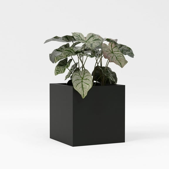 Greenline Jack Square Cube Planter - Indoor/Outdoor Large Fiberglass Lightweight Planter - 12" x 12" x 12" (Matte Black)