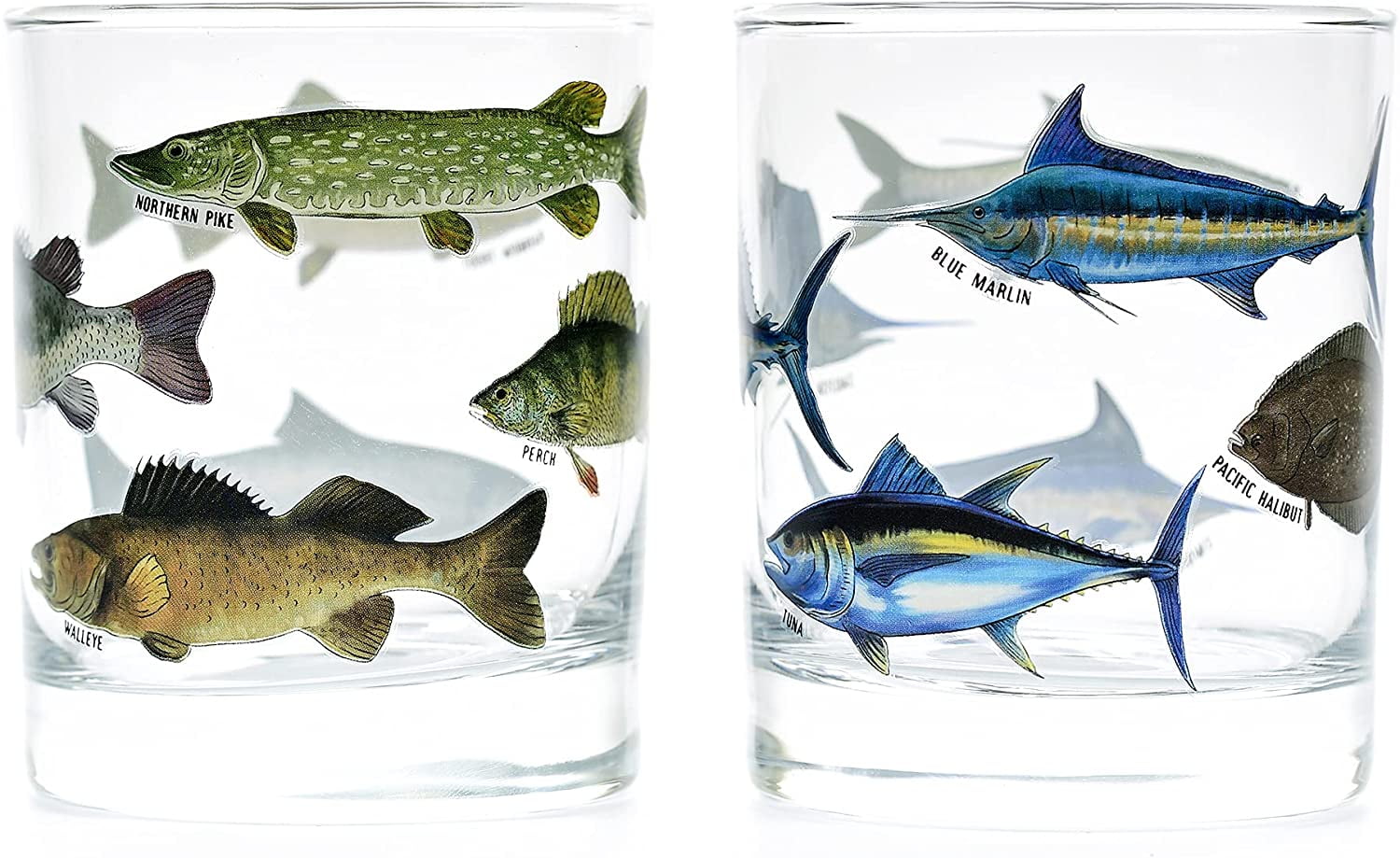 Greenline Goods – Fishing Glass Set for Fisherman and Outdoorsman – Fish  Themed 10 oz Whiskey Glass Set of 2 - Freshwater and Saltwater Fish on the