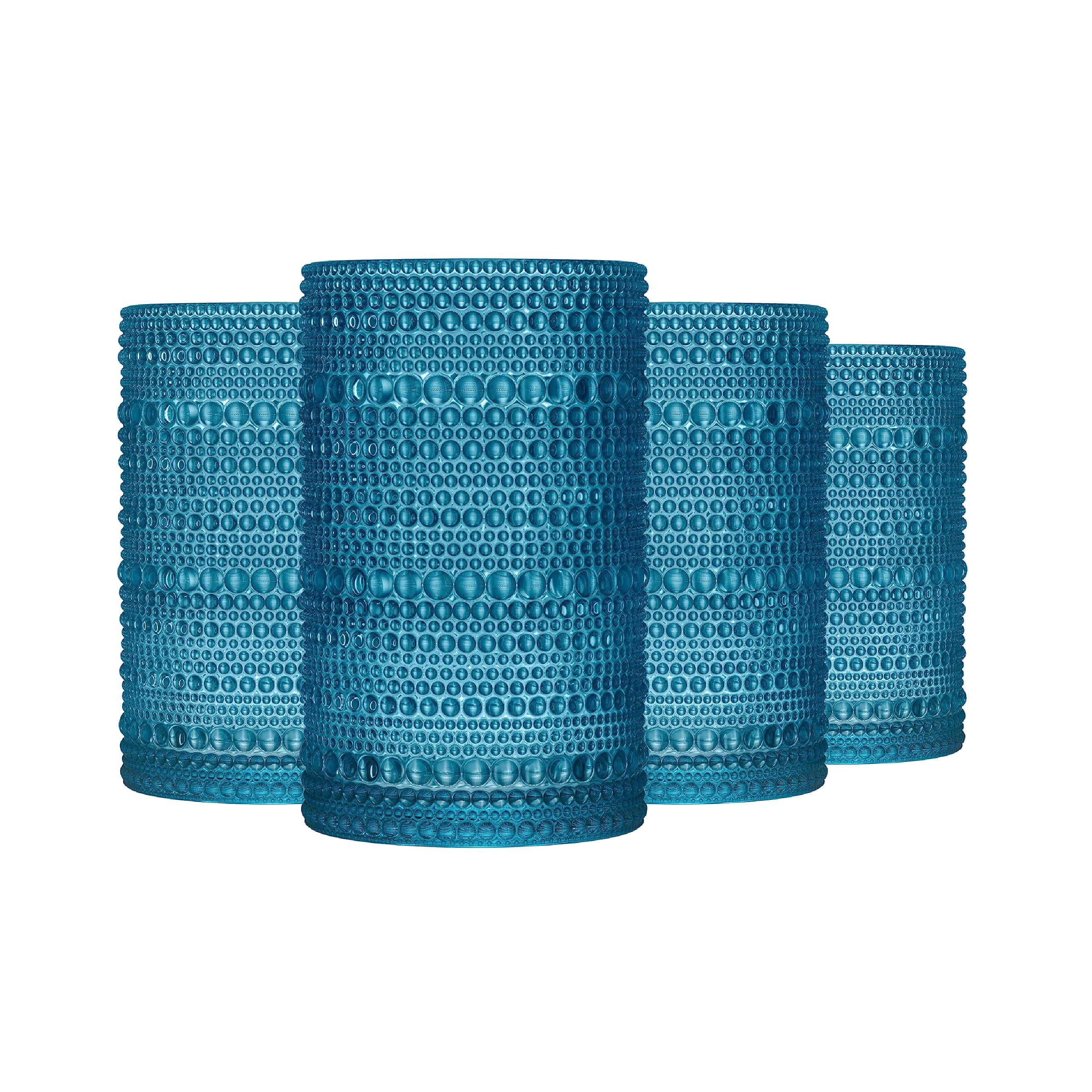 Blue Double Walled Hobnail Highball Glasses Set of 4