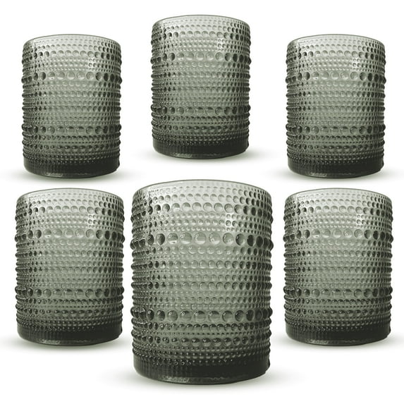 Greenline Goods Hobnail Glasses Set of 6 – 12 oz Vintage Lowball Drinking Glasses with Unique Design, Elegant Gray Bubble Drinking Glasses for Modern & Vintage Setting, Durable Hobnail Glassware