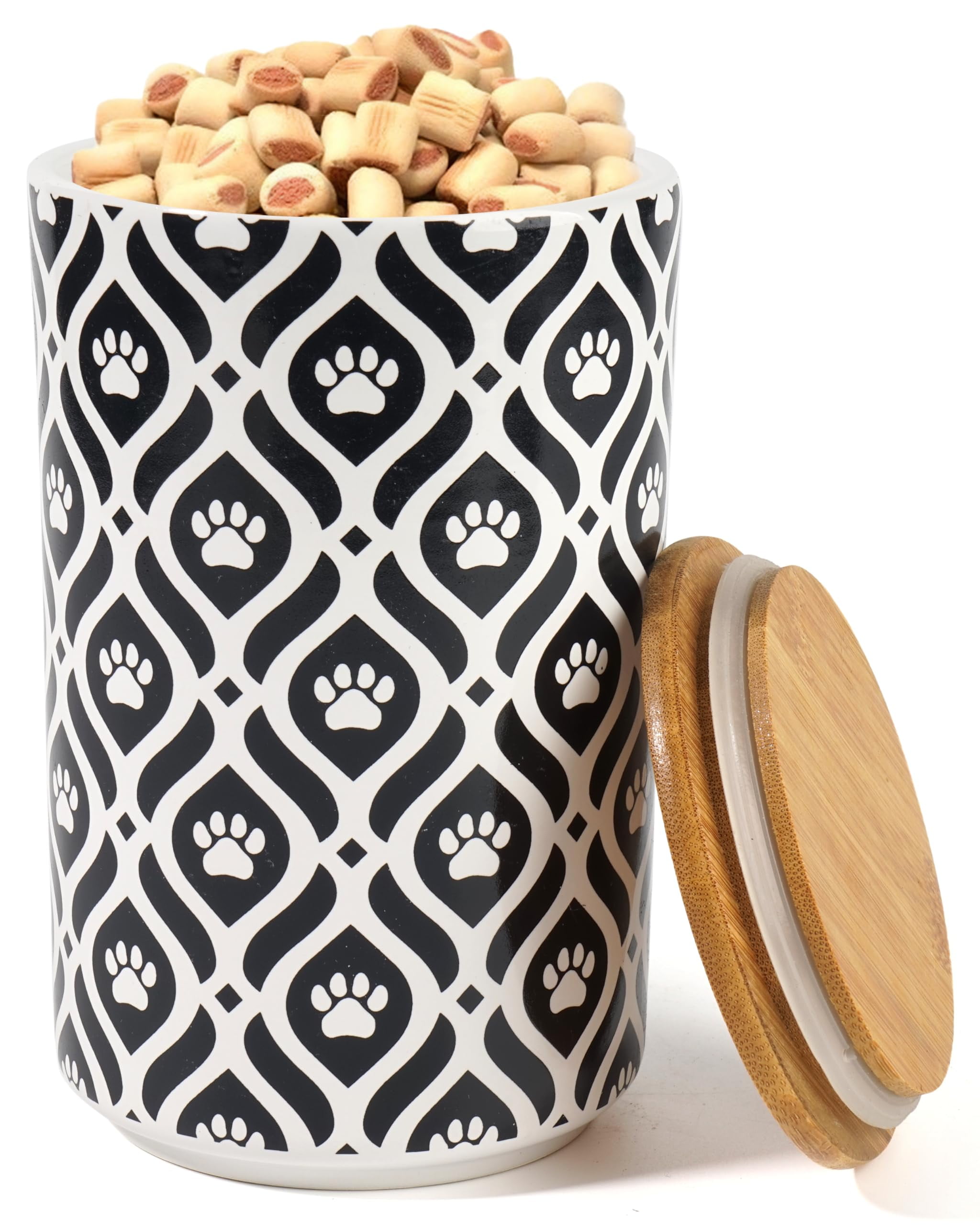 Black and White Airtight Ceramic Dog Treat Canister Set