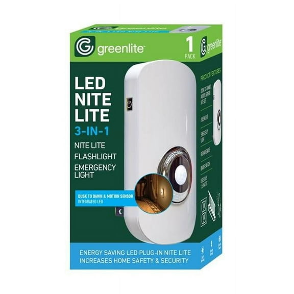 Greenlite 3016533 Automatic & Manual Plug-in 3-in-1 LED Night Light with Sensor