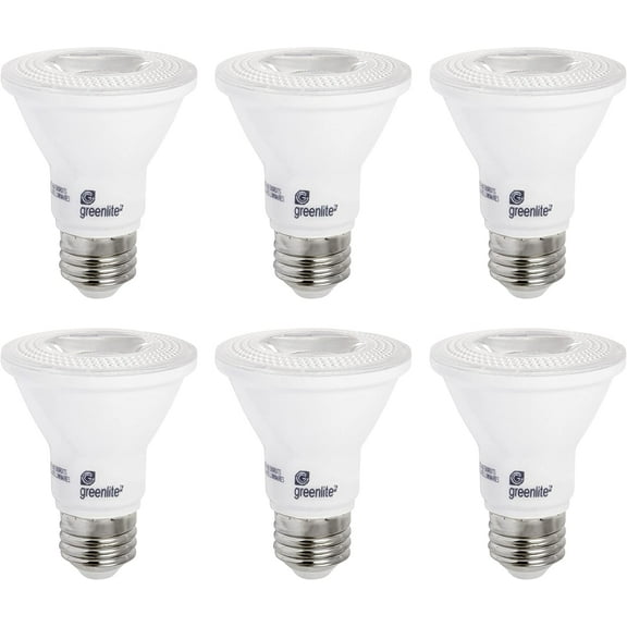 Greenlite LED PAR20 Dimmable Flood Light Bulb, 7W (50W Equivalent), 500 Lumens, 3000k Bright White, Narrow Flood 40° Beam Angle, Indoor, 120V, Energy Star Certified, (Pack of 6)