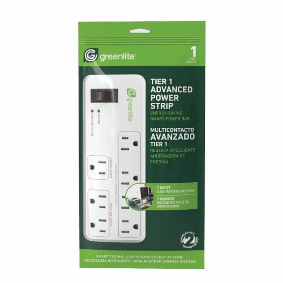 Greenlite Tier 1 Advanced Power Strip, 7 Outlet Energy-Saving Smart Power Bar with Surge Protection, White
